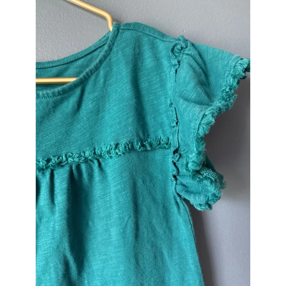 Tea Collection Girls Teal Green Ruffle‎ Flutter Sleeve Slub Cotton Dress Size 8